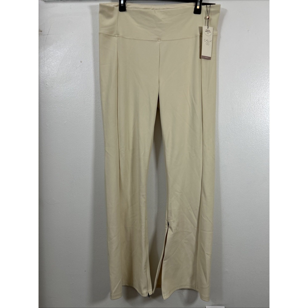 Calia Women XXL Pants Cream Chantilly Sculpt Flare Zipper Leg Spot Stains 6453